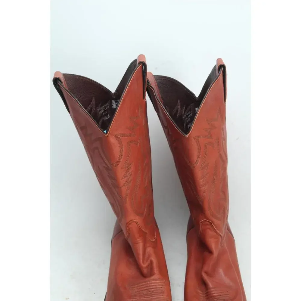 Justin western boots mens shoes orange/brown shoes pull on cowboy boots 9.5 EE